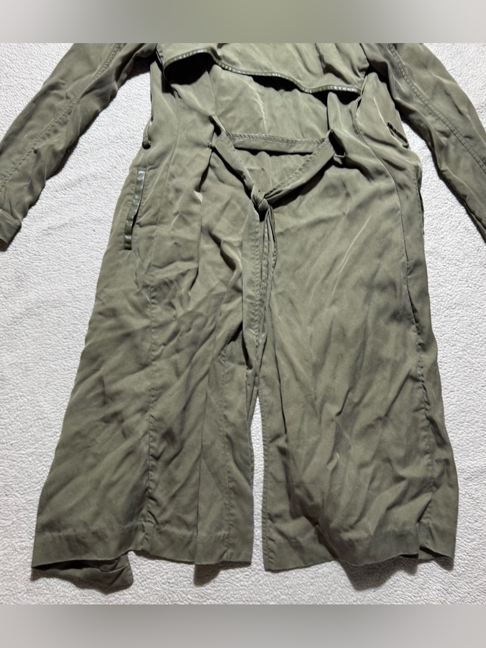 Badgley Mischka Jacket Womens 2XS‎ Green Trench Coat Collared Waist Tie Lyocell - Picture 12 of 13